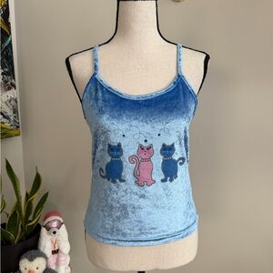 Blue Velvet Cat Print Women's Top